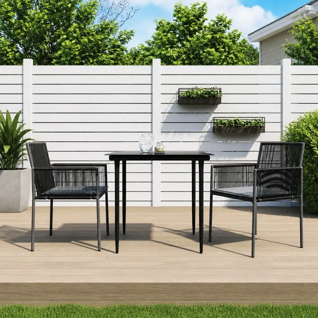 Garden Dining Set 3 Piece Outdoor Furniture Black Poly Rattan Steel Frame