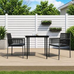 Garden Dining Set 3 Piece Outdoor Furniture Black Poly Rattan Steel Frame