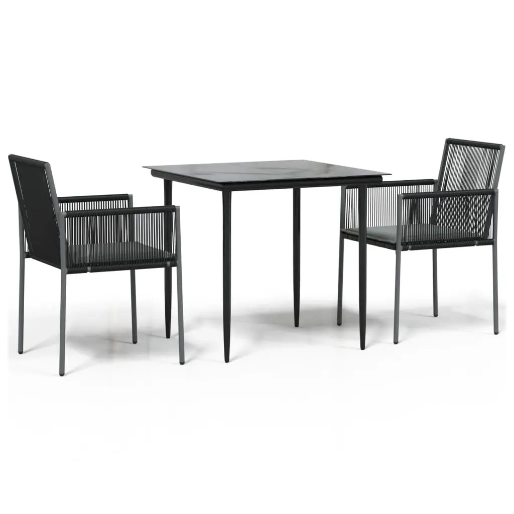 Garden Dining Set 3 Piece Outdoor Furniture Black Poly Rattan Steel Frame