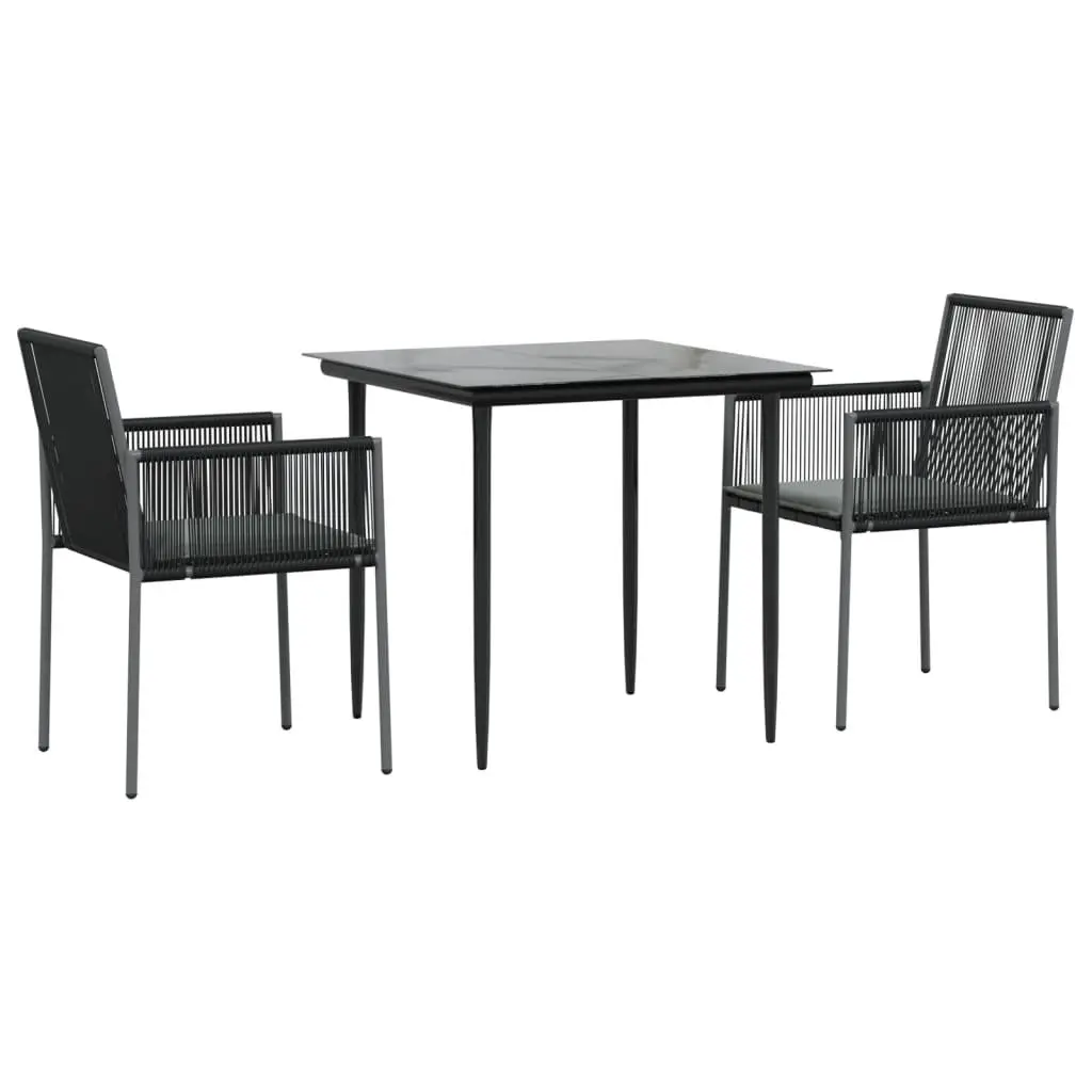 Garden Dining Set 3 Piece Outdoor Furniture Black Poly Rattan Steel Frame