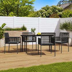5 Piece Garden Dining Set Outdoor Furniture Black Poly Rattan Steel Frame