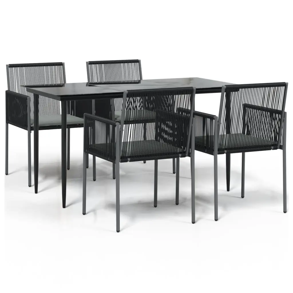 5 Piece Garden Dining Set Outdoor Furniture Black Poly Rattan Steel Frame