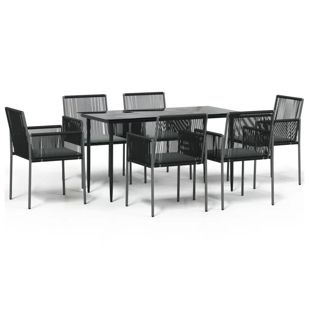 7 Piece Garden Dining Set Outdoor Furniture Black Poly Rattan Steel Frame Chairs