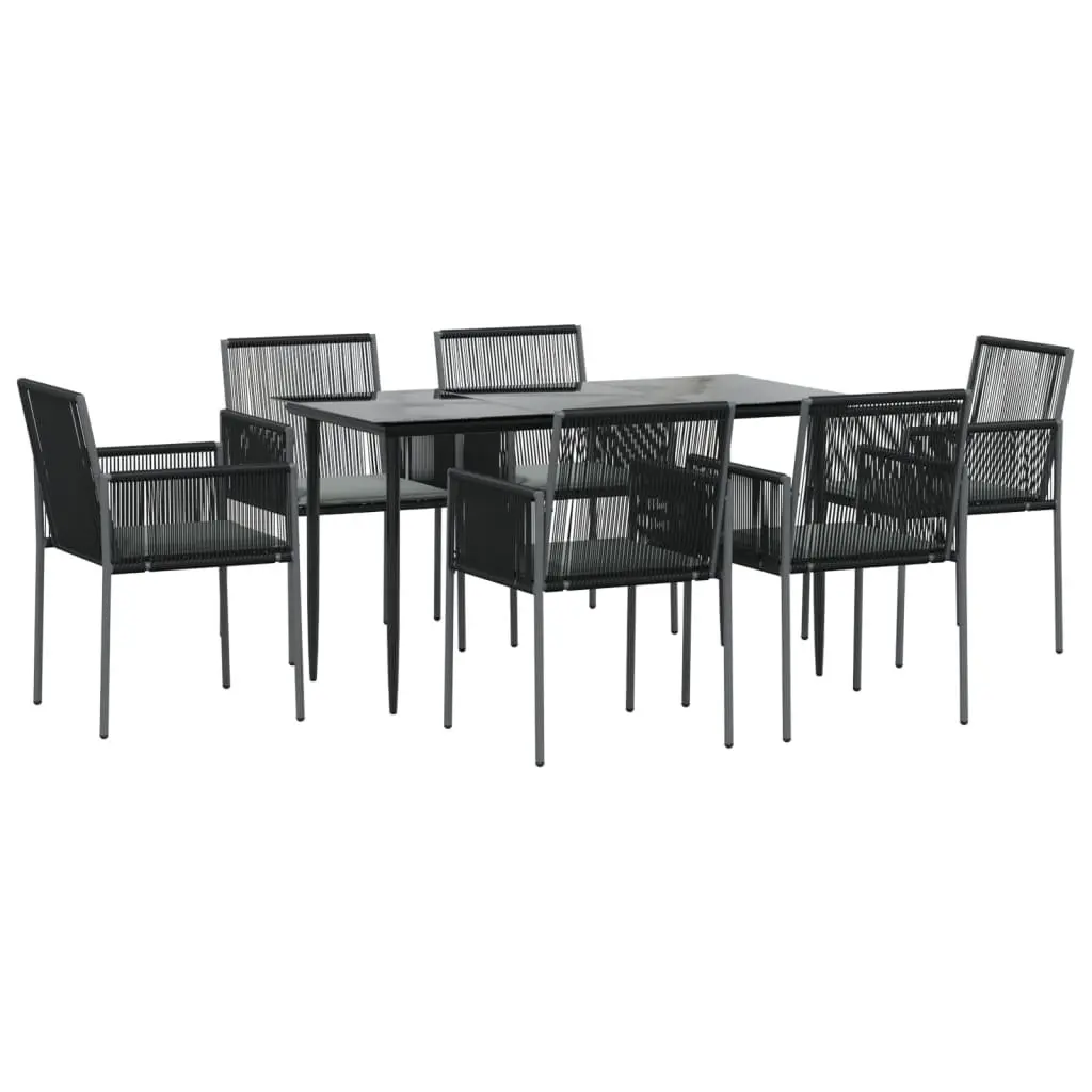 7 Piece Garden Dining Set Outdoor Furniture Black Poly Rattan Steel Frame Chairs