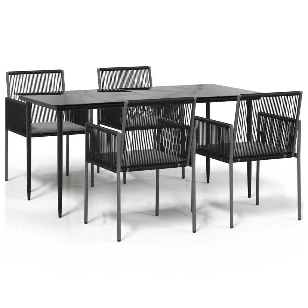 5 Piece Garden Dining Set Outdoor Furniture Black Poly Rattan Steel Frame Chairs