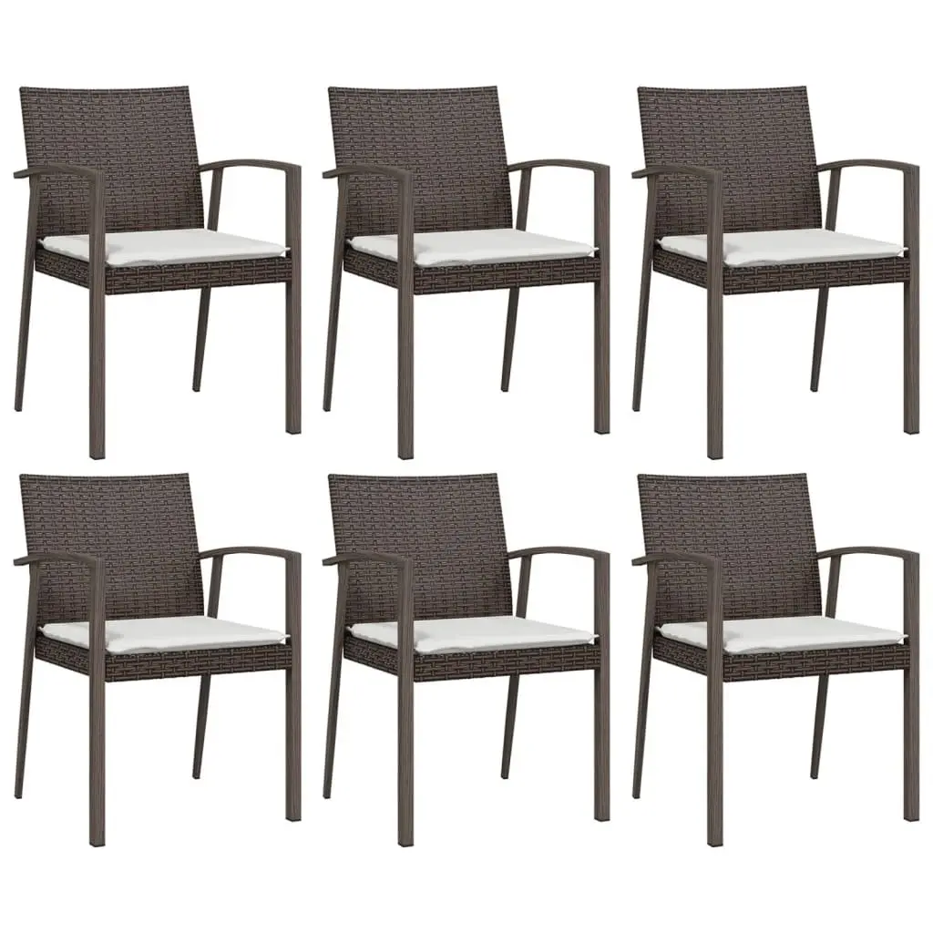 Garden Chairs Set 6 Piece Brown Outdoor Seating with Cushions PE Rattan