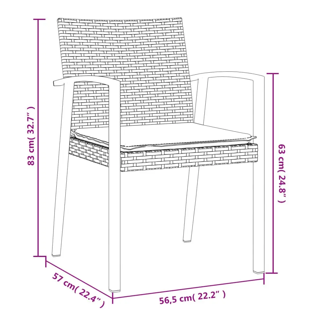 Garden Chairs Set 6 Piece Brown Outdoor Seating with Cushions PE Rattan