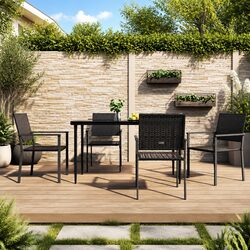 Outdoor Garden Chairs Set 4 pcs Black Weather Resistant Poly Rattan Seating