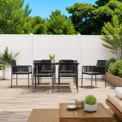 Outdoor Garden Chairs Set 6 pcs Black Poly Rattan Patio Seating with Cushions