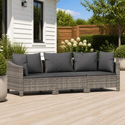 3 Piece Outdoor Garden Lounge Set Grey Poly Rattan with Cushions Patio Furniture