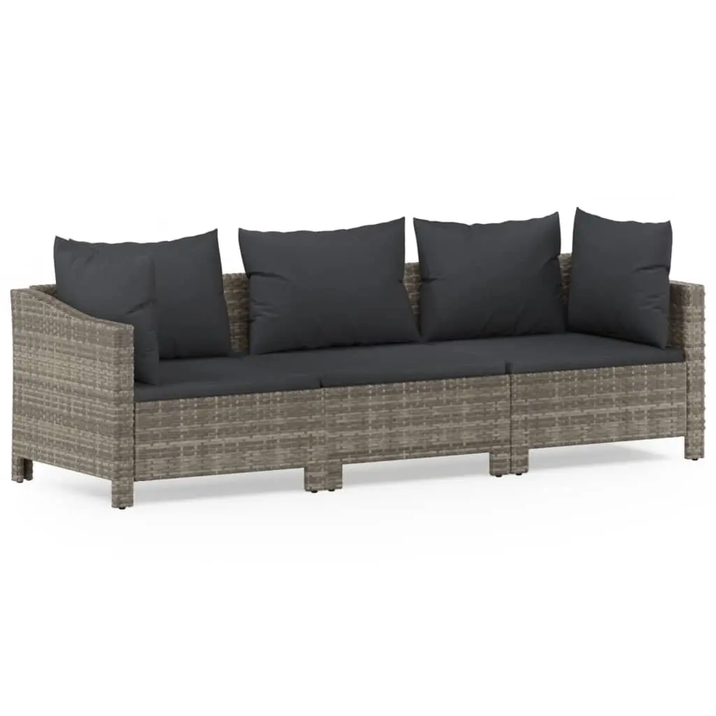 3 Piece Outdoor Garden Lounge Set Grey Poly Rattan with Cushions Patio Furniture