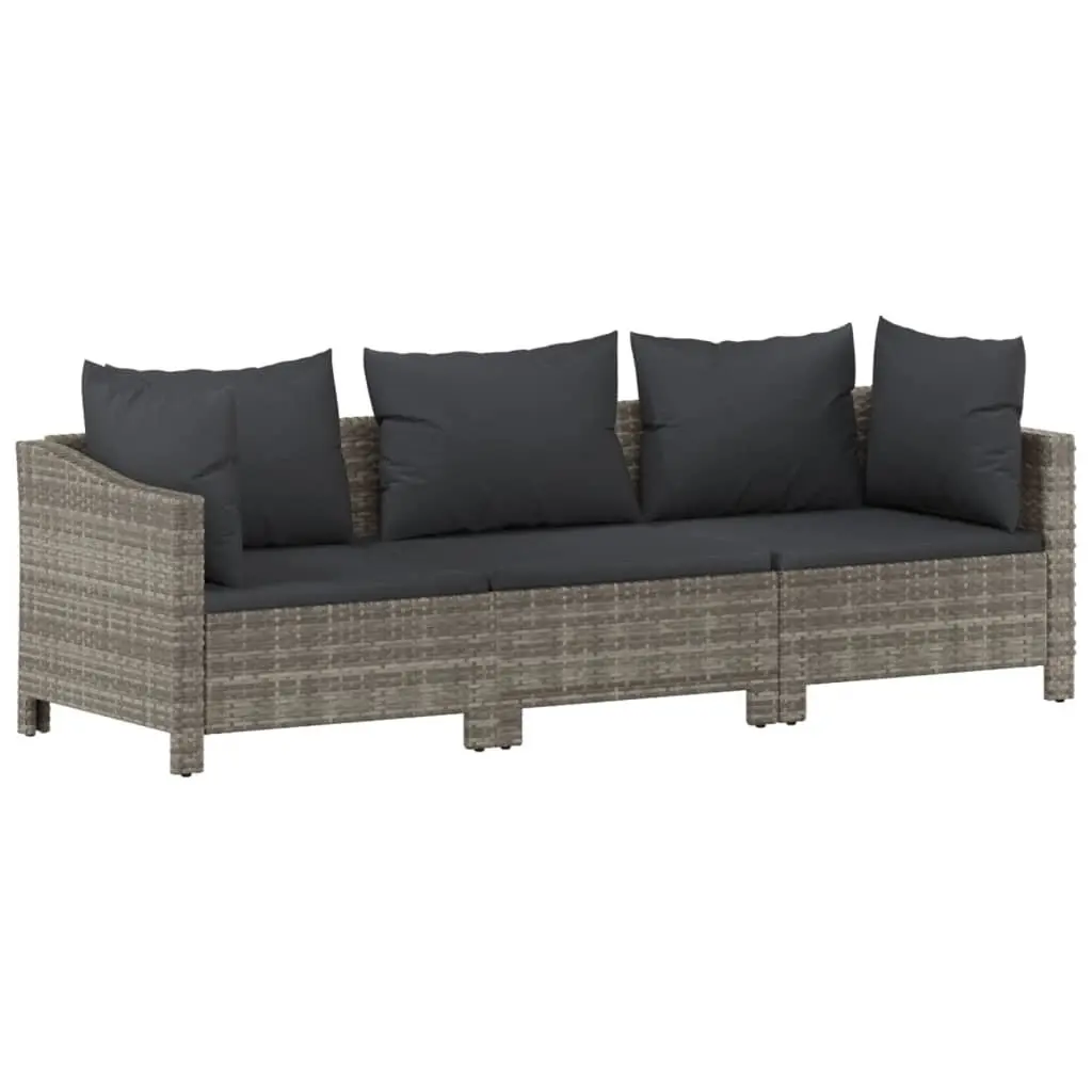 3 Piece Outdoor Garden Lounge Set Grey Poly Rattan with Cushions Patio Furniture