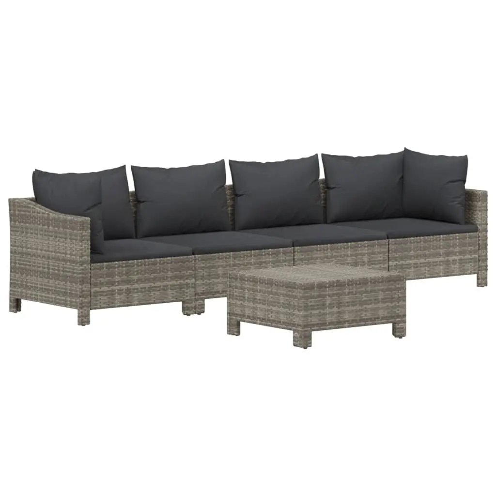 5 Piece Outdoor Garden Lounge Set with Cushions Grey Poly Rattan Furniture