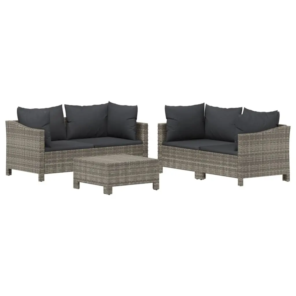 Garden Lounge Set 5 Piece Modular Outdoor Furniture Grey Poly Rattan with Cushions