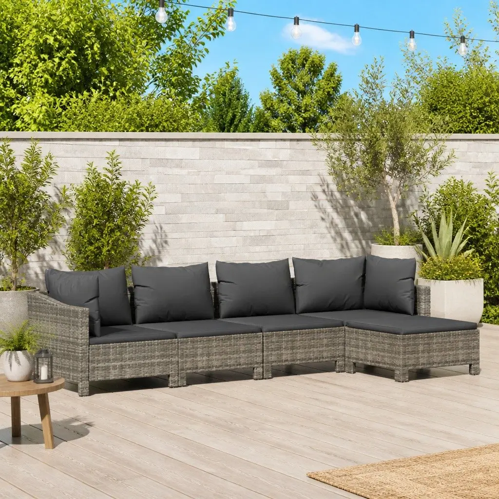 5 Piece Garden Lounge Set Outdoor Furniture Grey Poly Rattan Cushions Seating