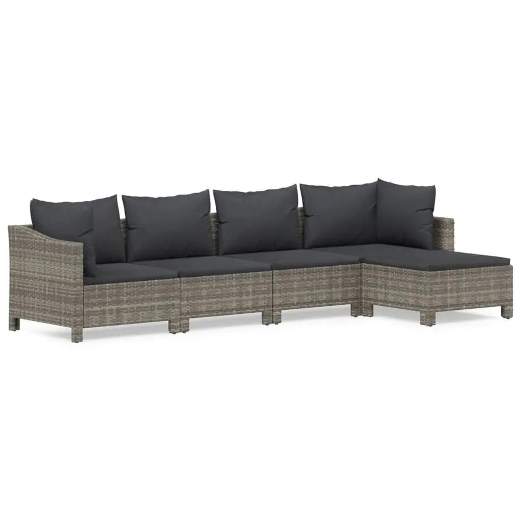 5 Piece Garden Lounge Set Outdoor Furniture Grey Poly Rattan Cushions Seating