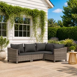 Garden Lounge Set 4 Piece Outdoor Furniture with Cushions Grey Rattan