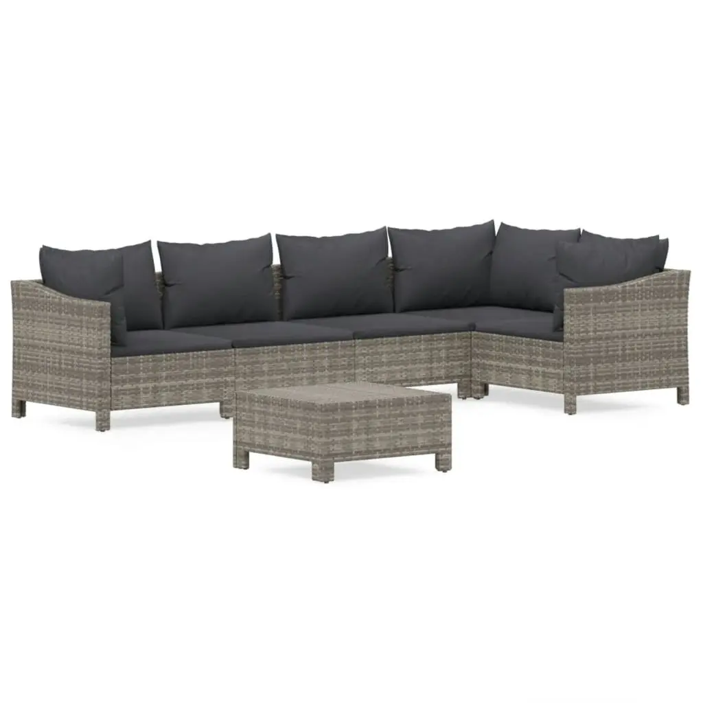 Garden Lounge Set 6 Piece Outdoor Furniture Grey Poly Rattan with Cushions