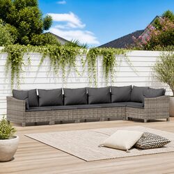 Garden Lounge Set 6 Piece Outdoor Furniture Grey Poly Rattan Modular Cushioned