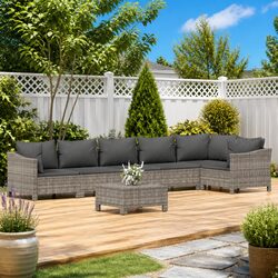 7 Piece Garden Lounge Set Outdoor Furniture Grey Poly Rattan with Cushions