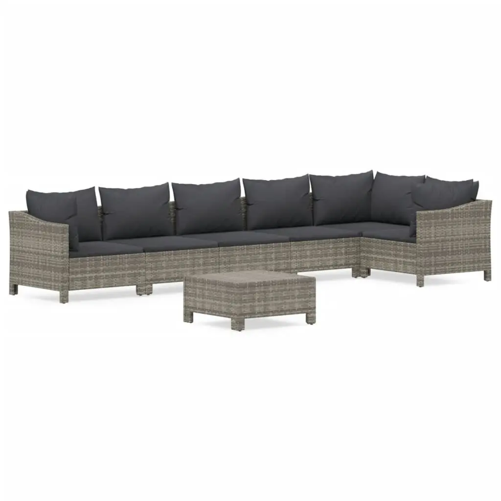 7 Piece Garden Lounge Set Outdoor Furniture Grey Poly Rattan with Cushions