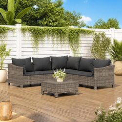 Garden Lounge Set 6 Piece Outdoor Furniture Grey Poly Rattan with Cushions