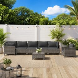 Garden Lounge Set 8 Piece Outdoor Furniture Grey Poly Rattan Modular Cushions
