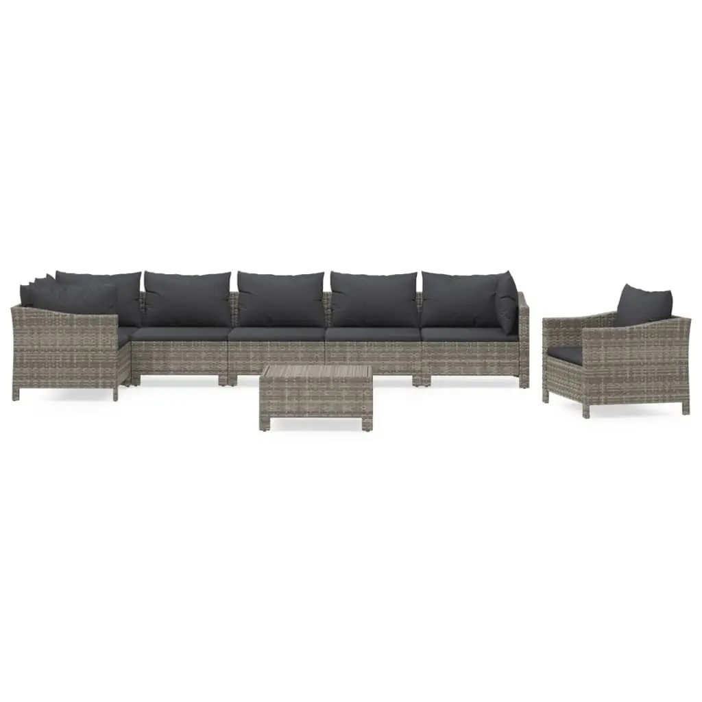 Garden Lounge Set 8 Piece Outdoor Furniture Grey Poly Rattan Modular Cushions