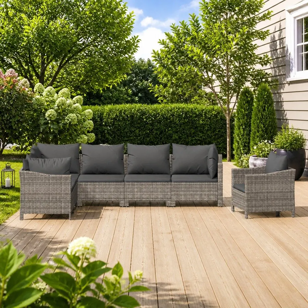 7 Piece Garden Lounge Set Modular Outdoor Furniture Grey Poly Rattan Cushions