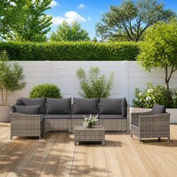 Garden Lounge Set 8 Piece Outdoor Furniture Grey Poly Rattan Sofa with Cushions