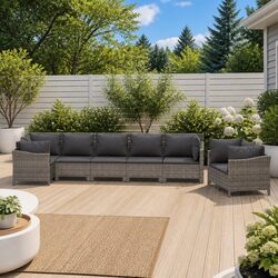 Garden Lounge Set 8 Piece Outdoor Furniture Grey Poly Rattan Modular with