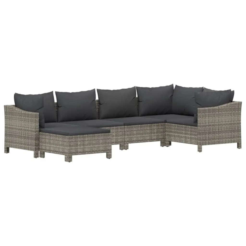 Garden Lounge Set 6 Piece Outdoor Furniture Grey Poly Rattan with Cushions