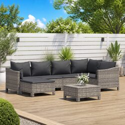 7 Piece Garden Lounge Set Outdoor Furniture Cushions Grey Poly Rattan Modular