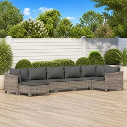 7 Piece Garden Lounge Set Outdoor Patio Furniture Grey Cushions Sectional Sofa
