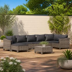 Garden Lounge Set 8 Piece Outdoor Furniture Grey Poly Rattan with Cushions