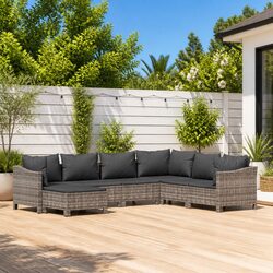 7 Piece Garden Lounge Set Outdoor Furniture with Cushions Grey Poly Rattan