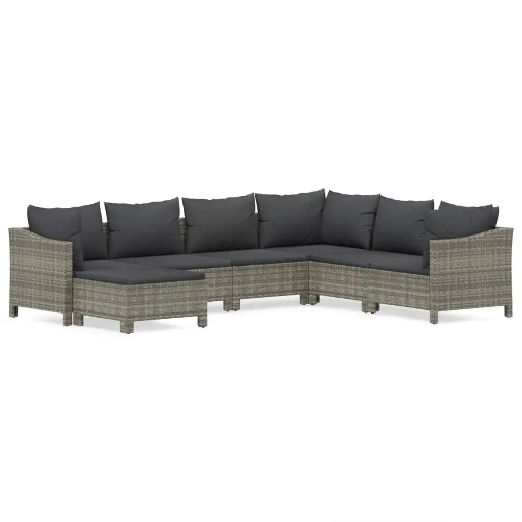 7 Piece Garden Lounge Set Outdoor Furniture with Cushions Grey Poly Rattan