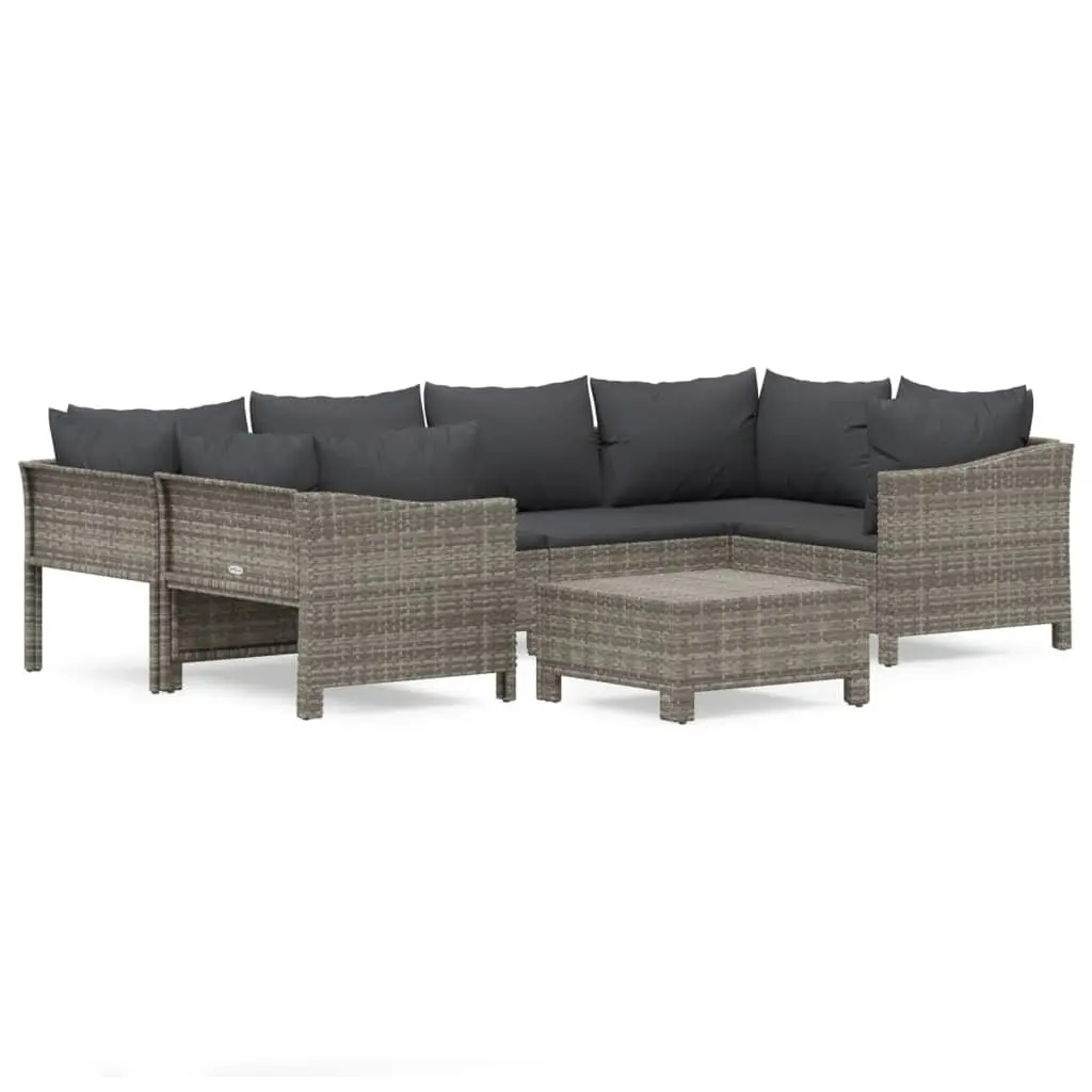 7 Piece Garden Lounge Set Outdoor Furniture Grey Poly Rattan with Cushions