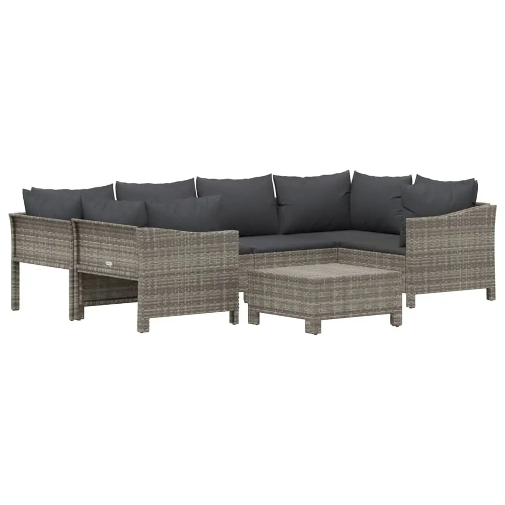 7 Piece Garden Lounge Set Outdoor Furniture Grey Poly Rattan with Cushions