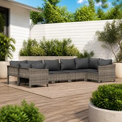 Garden Lounge Set 7 Piece Outdoor Furniture Poly Rattan Grey with Cushions