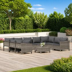 Garden Lounge Set 10 Pieces Outdoor Furniture Grey Poly Rattan Cushions Modular