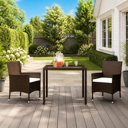 Garden Dining Set 3 Piece Outdoor Furniture Brown Poly Rattan Chairs Table