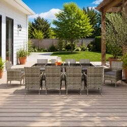 Garden Dining Set 11 Piece Outdoor Furniture Grey Poly Rattan Cushions Table