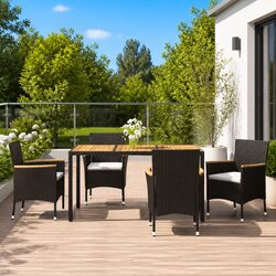 5 Piece Outdoor Dining Set Garden Furniture Black Poly Rattan Chairs Table