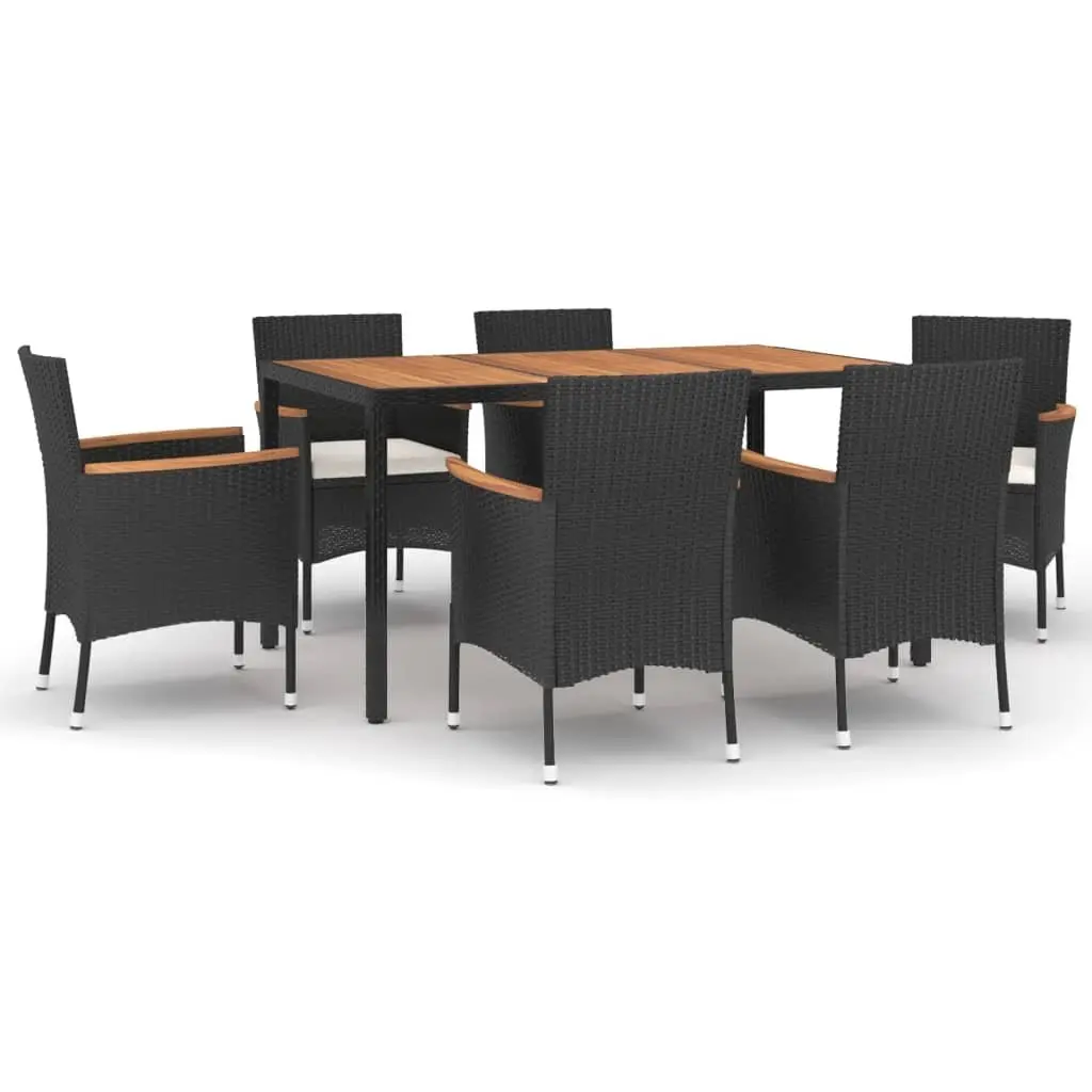 7 Piece Outdoor Dining Set Garden Patio Table Chairs with Cushions Black