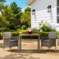 Garden Dining Set 3 Piece Outdoor Furniture Grey Poly Rattan with Cushions