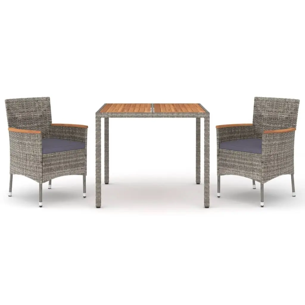 Garden Dining Set 3 Piece Outdoor Furniture Grey Poly Rattan with Cushions