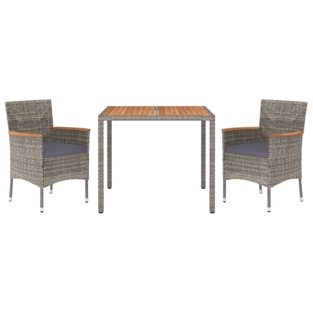 Garden Dining Set 3 Piece Outdoor Furniture Grey Poly Rattan with Cushions