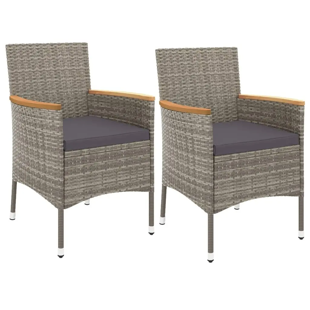 Garden Dining Set 3 Piece Outdoor Furniture Grey Poly Rattan with Cushions