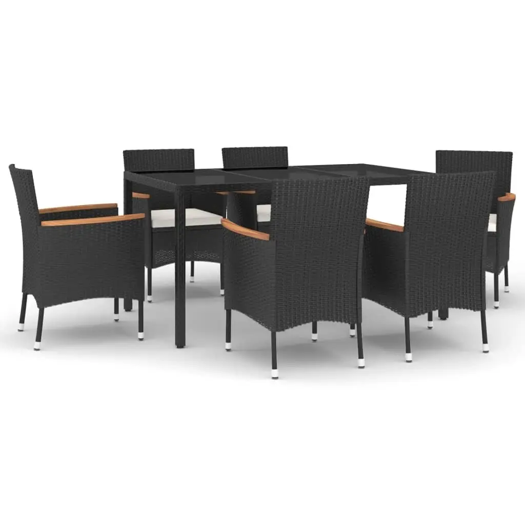 7 Piece Outdoor Dining Set Black Poly Rattan Garden Furniture with Cushions